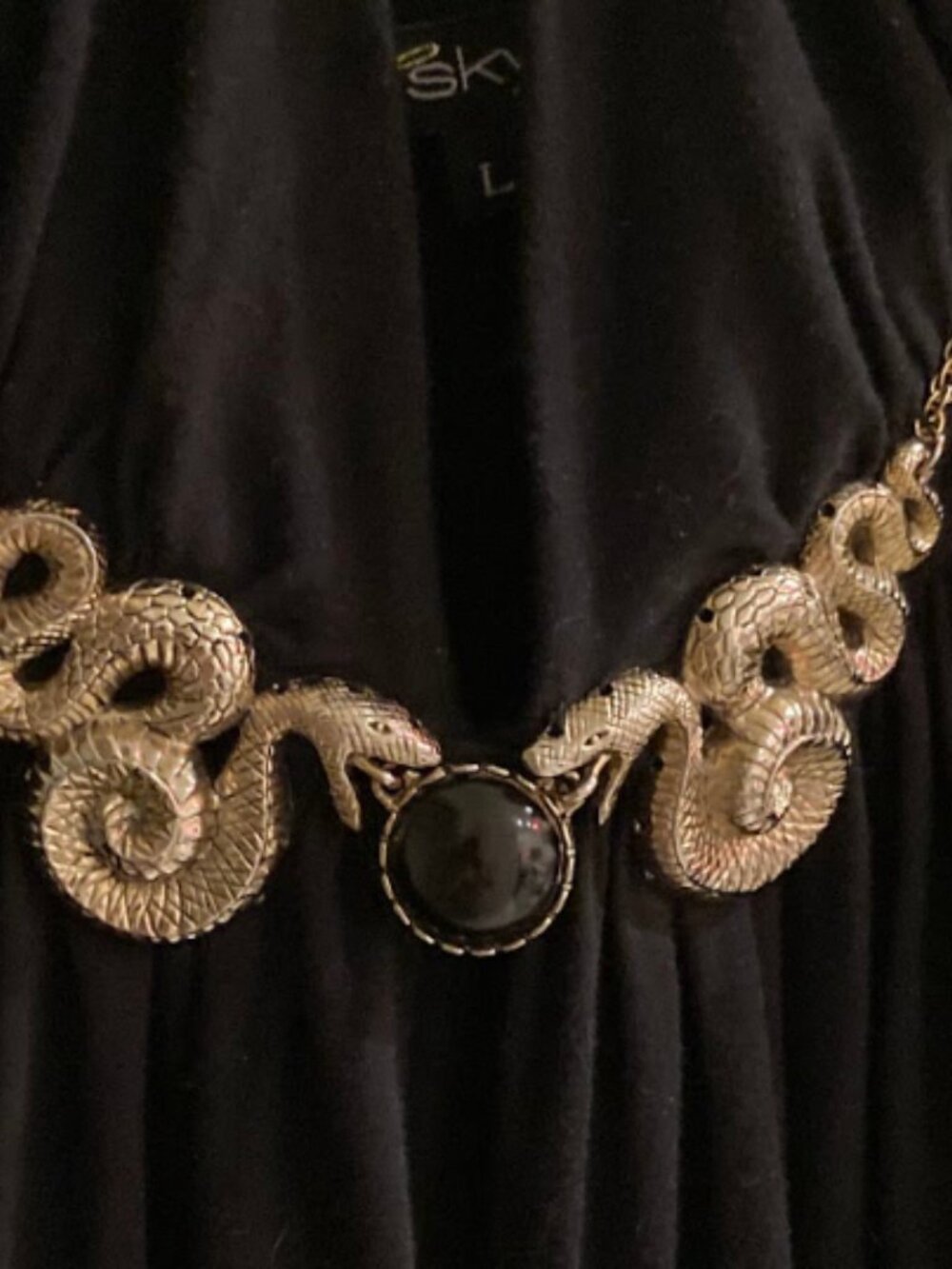 y2k Sky Cleopatra Black Halter Maxi Dress Gold Snake Greek Goddess Egyptian - Picture 4 of 6